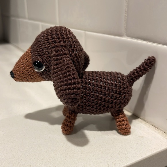 Handcrafted Dachshund Decor Amigurui Crochet Figure Dog Puppy Chocolate Brown - Picture 4 of 10